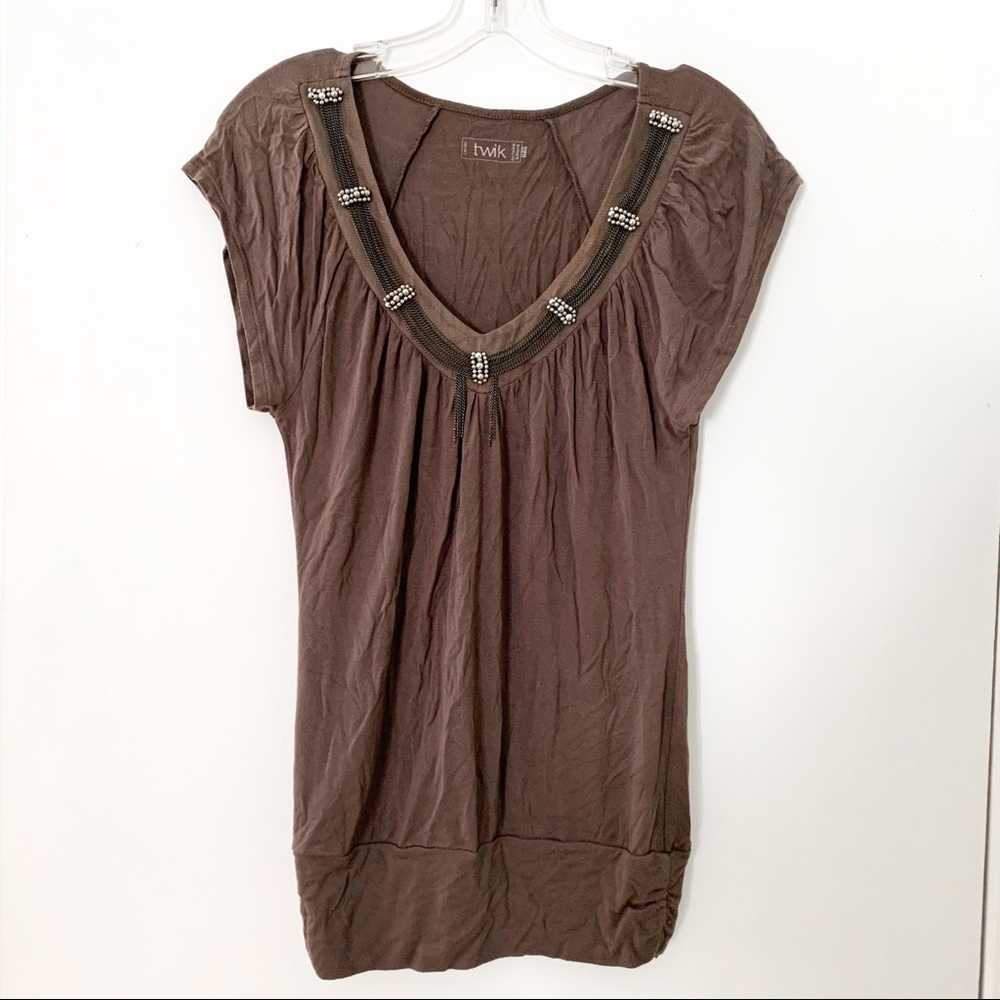 Chic Brown Shirt with Metallic Decoration